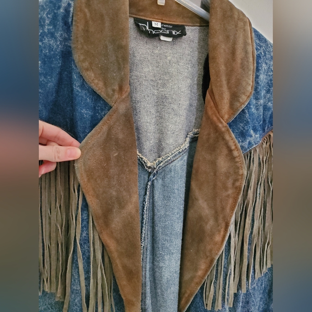 70s 80s Vintage Denim & Suede Western Jacket - Picture 10 of 16